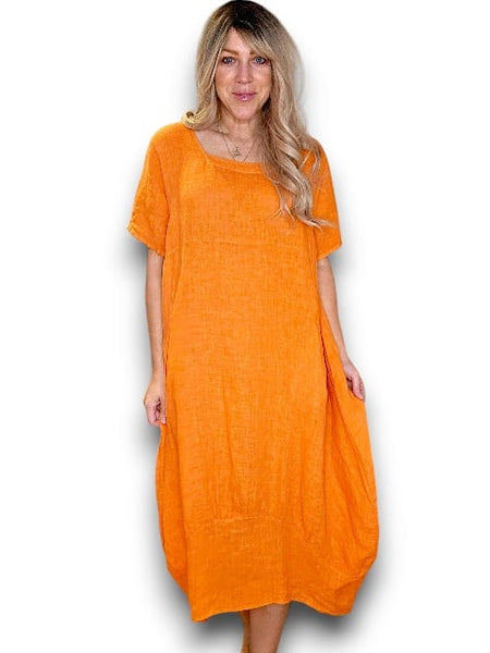 Helga May Orange Plain Mid Sleeve Maxi Dress