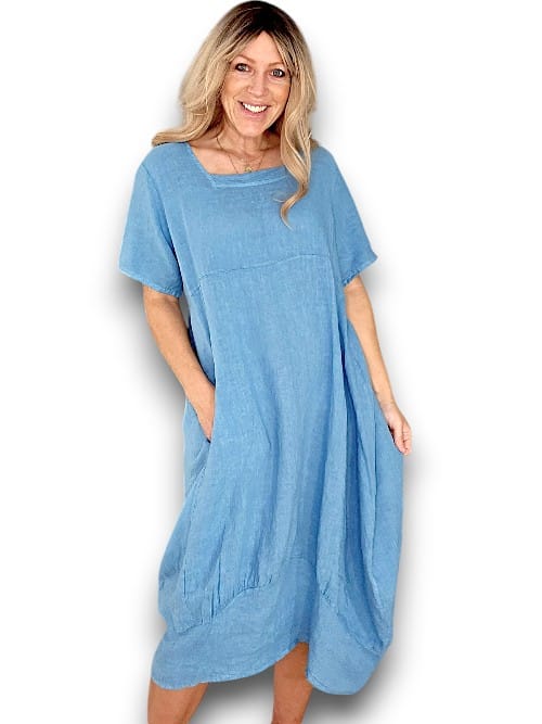 Helga May Sky Blue Plain Mid Sleeve Maxi Dress