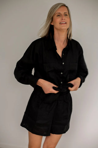 LE EDIT | Your Boyfriends Black Linen Shirt