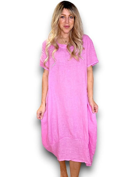 Helga May Bubblegum Pink Plain Mid Sleeve Maxi Dress