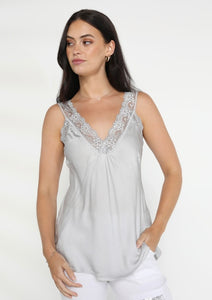 Elizabeth Scott Silver Satin Camisole With Lace Detailord