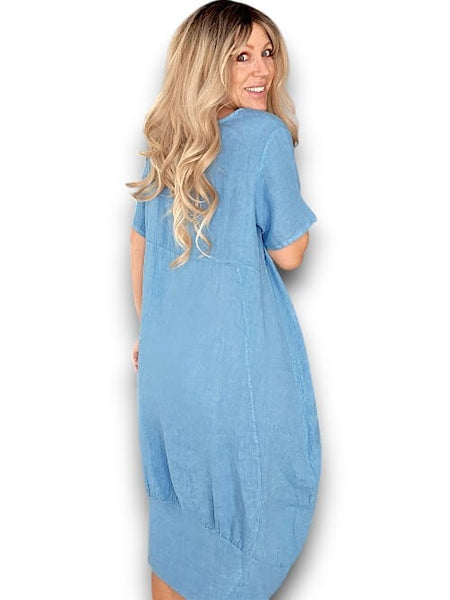 Helga May Sky Blue Plain Mid Sleeve Maxi Dress