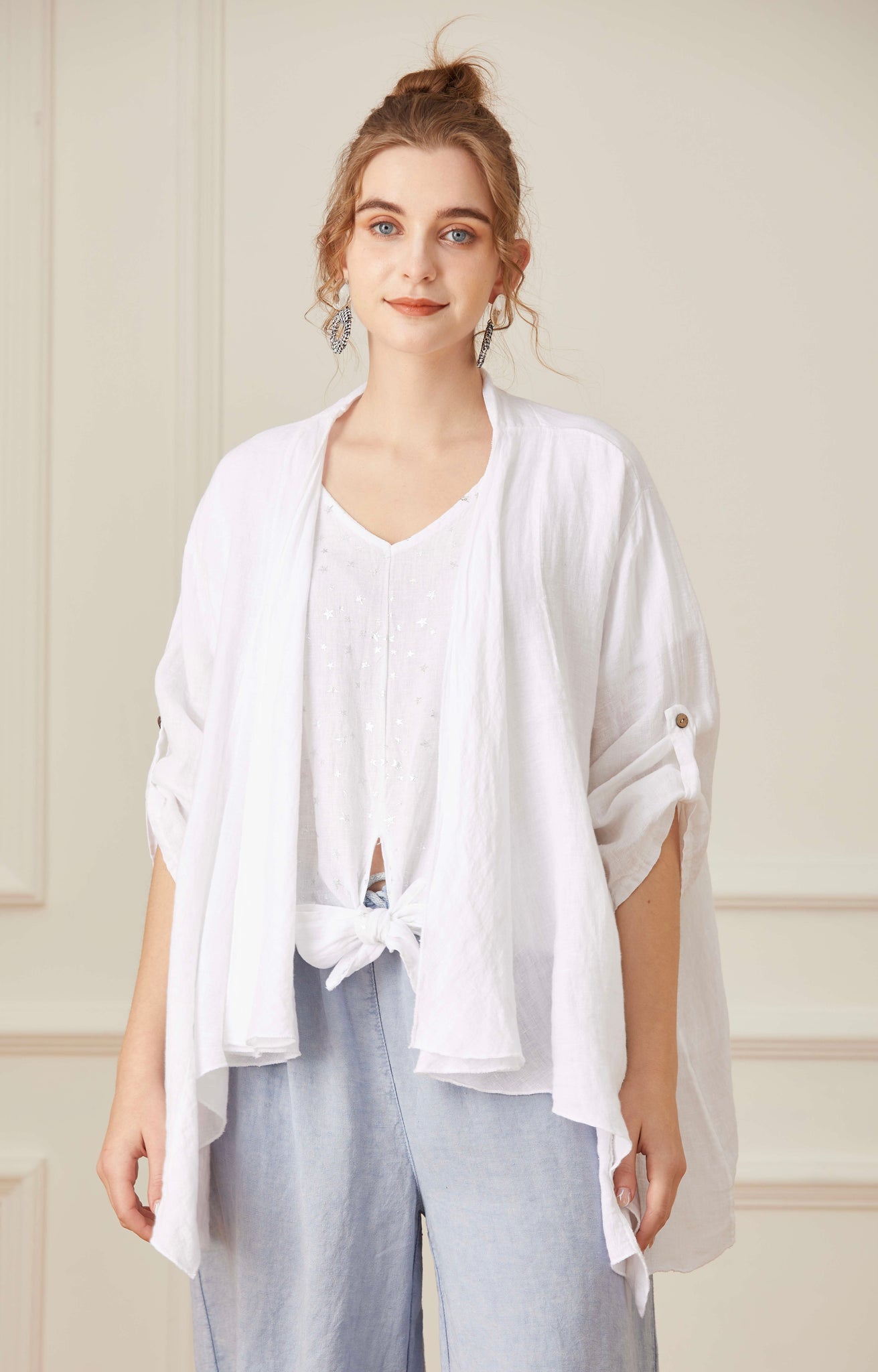 Wednesday Lulu Waterfall Neckline Linen Jacket