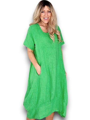 Helga May Bright Green Plain Mid Sleeve Maxi Dress