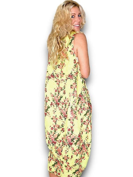 Helga May Neon Yellow Far Away Rose Tank Dress