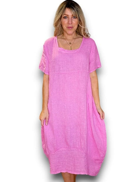 Helga May Bubblegum Pink Plain Mid Sleeve Maxi Dress