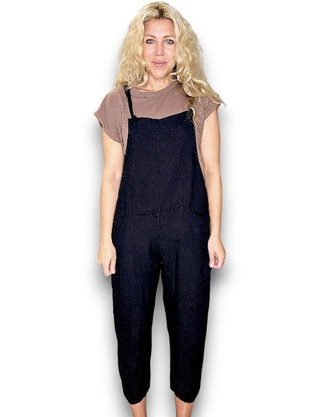 Helga May Black Plain Tie It Your Way Linen Jumpsuit