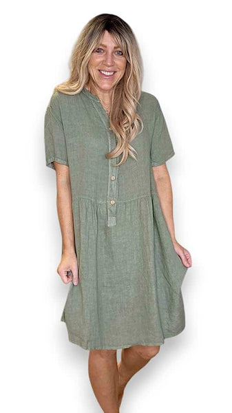 Helga May Forest Midi Coconut Button Dress