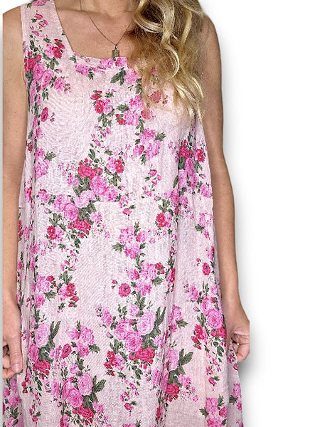 Helga May Baby Pink Far Away Rose Tank Dress