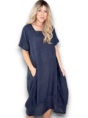 Helga May Navy Plain Mid Sleeve Maxi Dress