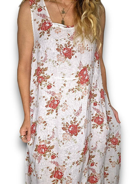 Helga May White Red Rose Tank Dress