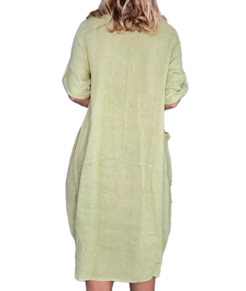 Helga May Hot Antique Lime Plain Button Sleeve Maxi Dress