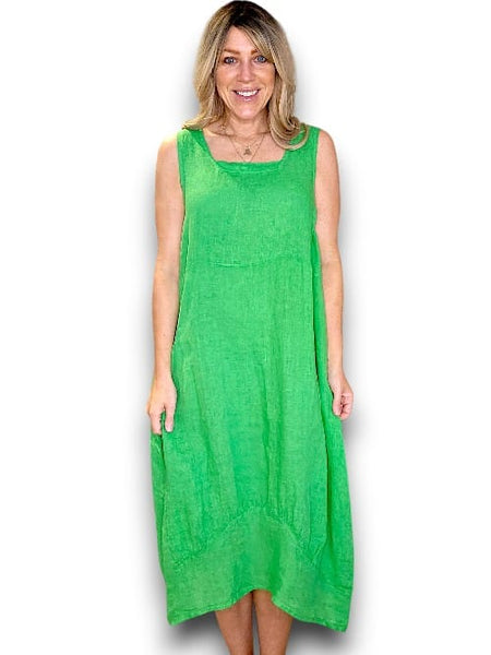 Helga May Bright Green Plain Maxi Tank Dress