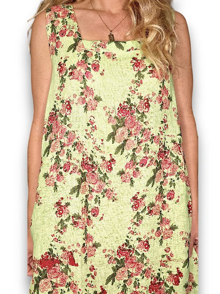 Helga May Neon Yellow Far Away Rose Tank Dress