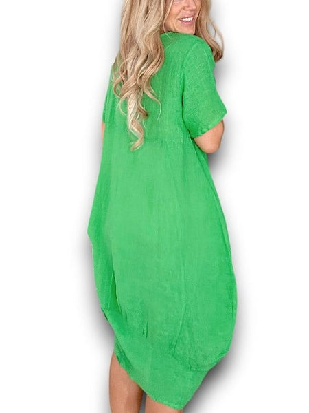 Helga May Bright Green Plain Mid Sleeve Maxi Dress