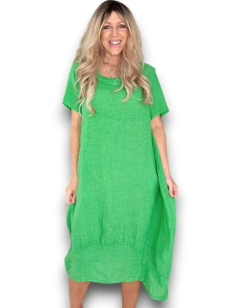 Helga May Bright Green Plain Mid Sleeve Maxi Dress