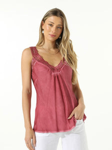 Elizabeth Scott Bordeaux Satin Camisole With Lace Detailord