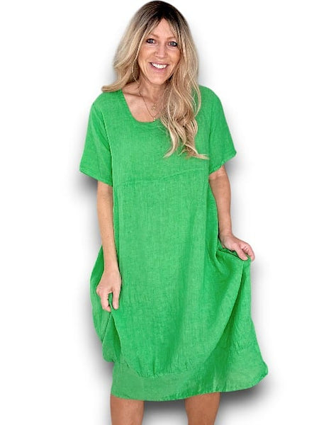 Helga May Bright Green Plain Mid Sleeve Maxi Dress