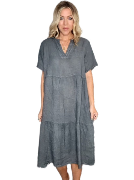 Helga May Grey Plain Overlap V-Neck Midi Maxi Dress