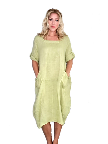 Helga May Hot Antique Lime Plain Button Sleeve Maxi Dress