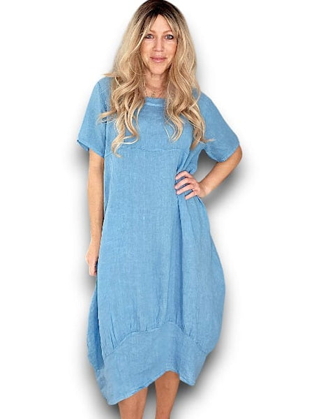 Helga May Sky Blue Plain Mid Sleeve Maxi Dress