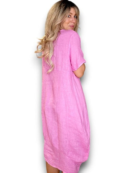 Helga May Bubblegum Pink Plain Mid Sleeve Maxi Dress