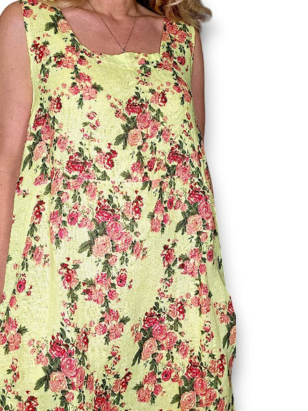 Helga May Neon Yellow Far Away Rose Tank Dress