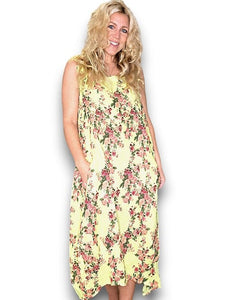 Helga May Neon Yellow Far Away Rose Tank Dress