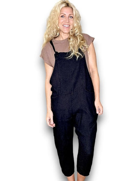 Helga May Black Plain Tie It Your Way Linen Jumpsuit