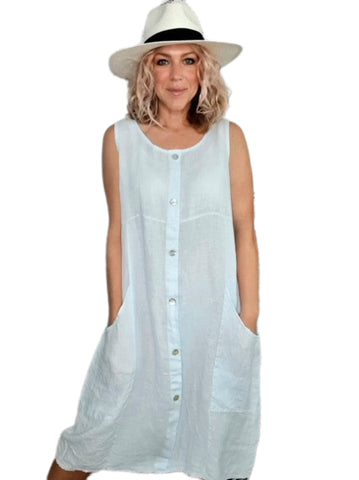 Helga May Baby Blue Button Tank Dress