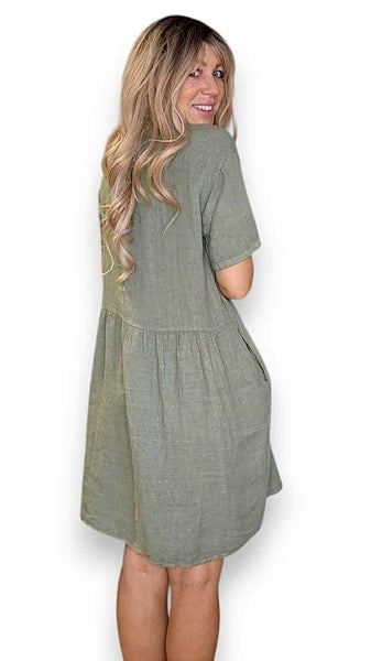 Helga May Forest Midi Coconut Button Dress