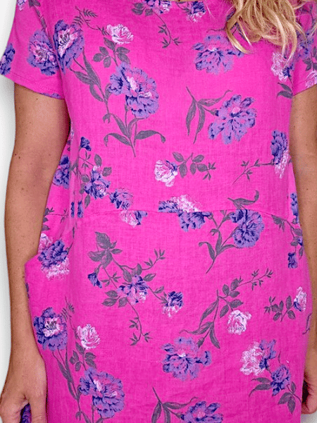 Helga May Hot Pink Petals of Blue Jungle Dress