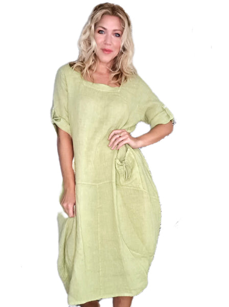 Helga May Hot Antique Lime Plain Button Sleeve Maxi Dress