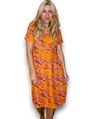 Helga May Bright Orange Far Away Rose Jungle Dress