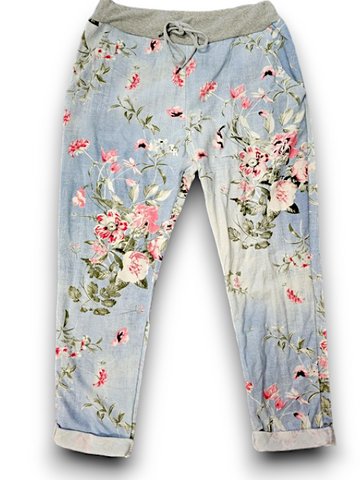 Helga May Light Denim Floral Cornelia Joggers