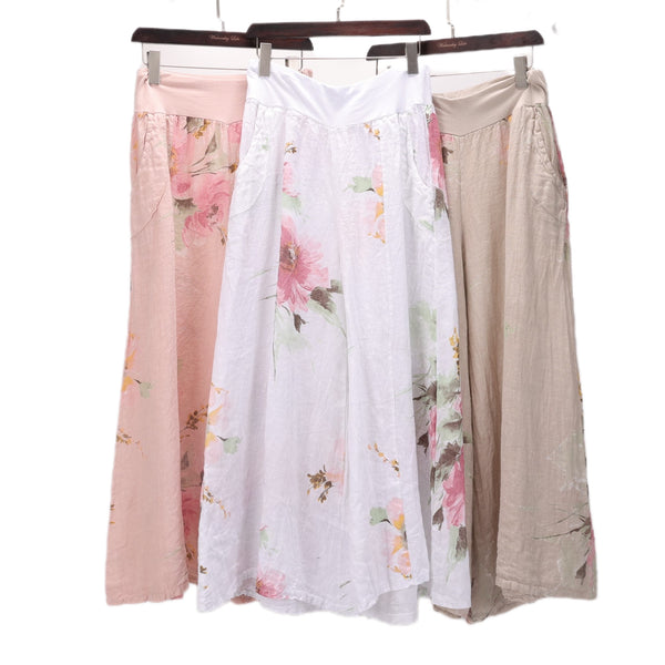 Wednesday Lulu Floral Linen Wide Leg Pants