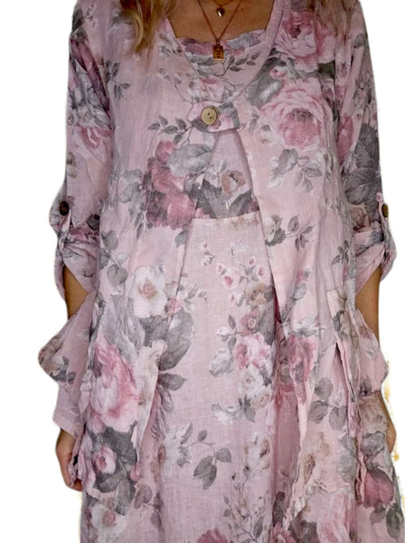 Helga May Baby Pink Scarlett Rose Sequin Pocket Linen Jacket