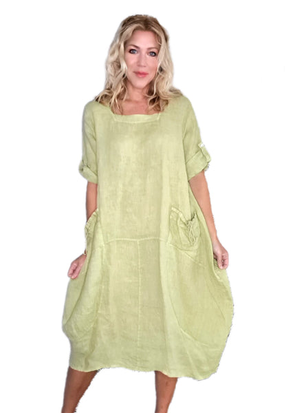 Helga May Hot Antique Lime Plain Button Sleeve Maxi Dress