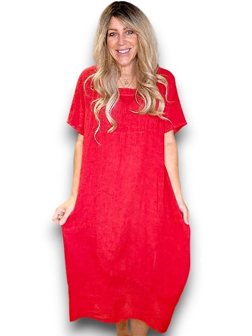 Helga May Red Plain Mid Sleeve Maxi Dress