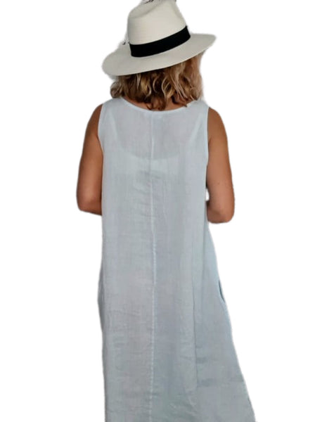 Helga May Baby Blue Button Tank Dress