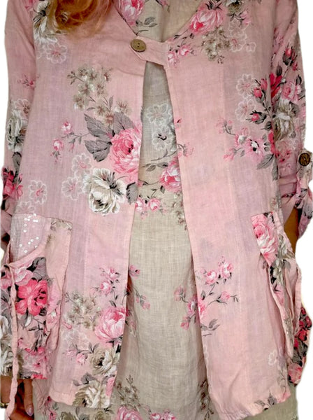 Helga May Baby Pink High Tea Sequin Pocket Linen Jacket