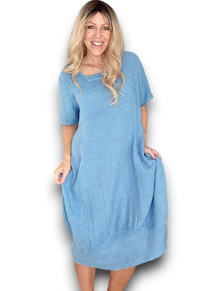 Helga May Sky Blue Plain Mid Sleeve Maxi Dress