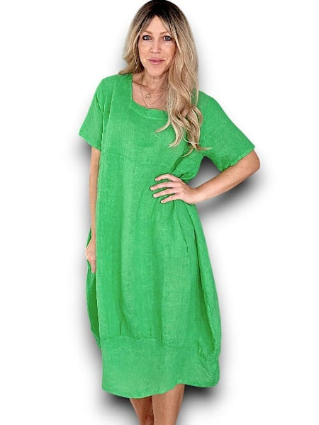 Helga May Bright Green Plain Mid Sleeve Maxi Dress