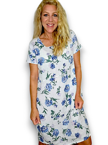 Helga May White Petal Blue Jungle Dress