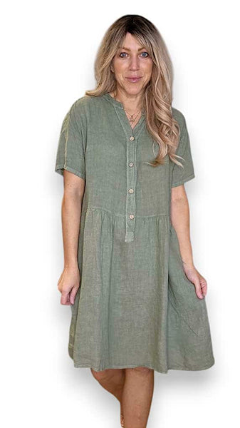 Helga May Forest Midi Coconut Button Dress