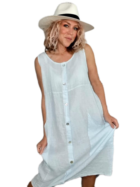 Helga May Baby Blue Button Tank Dress