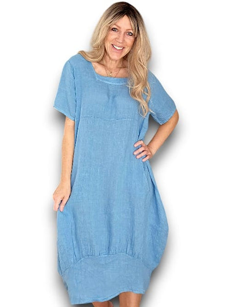 Helga May Sky Blue Plain Mid Sleeve Maxi Dress