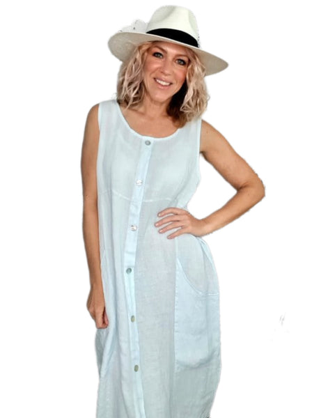 Helga May Baby Blue Button Tank Dress