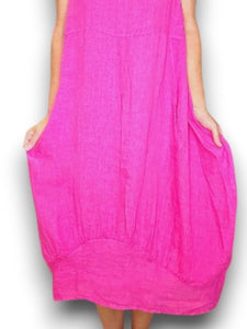 Helga May Hot Pink Plain Mid Sleeve Maxi Dress